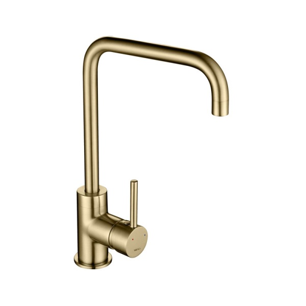 Cascata Square Spout Kitchen Mixer Tap - Brushed Gold Brass